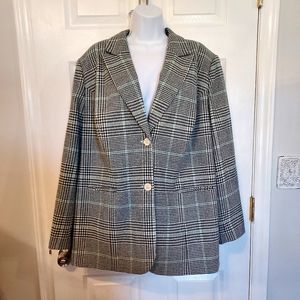 Jessica London Wool Houndstooth Blazer Navy Cream Teal sz. 20 Academia